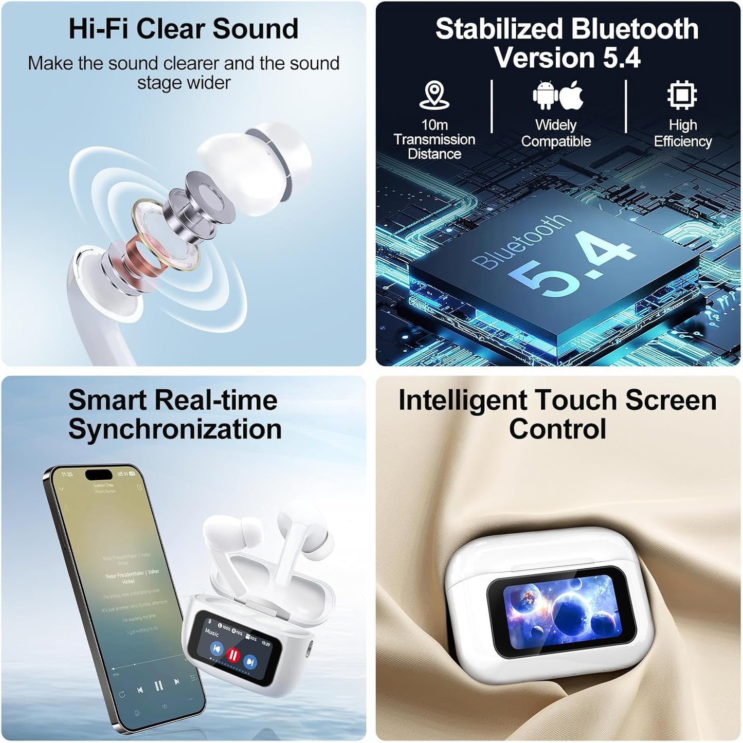 Wireless Bluetooth Earbuds with Noise-Cancelling & Touch Controls