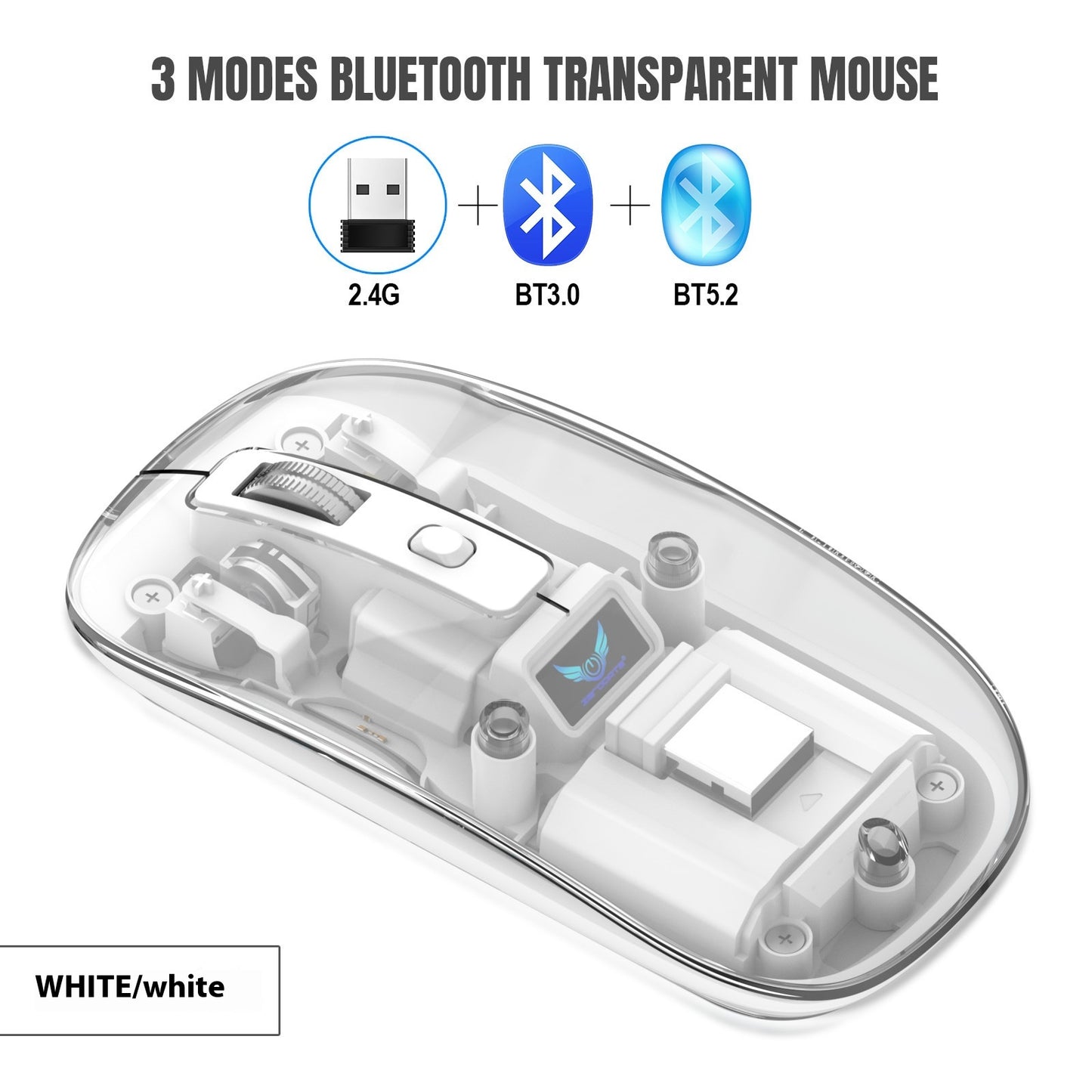 Transparent RGB Wireless Gaming Mouse – Triple Mode Bluetooth Magnetic Gaming Mouse for PC & Laptop