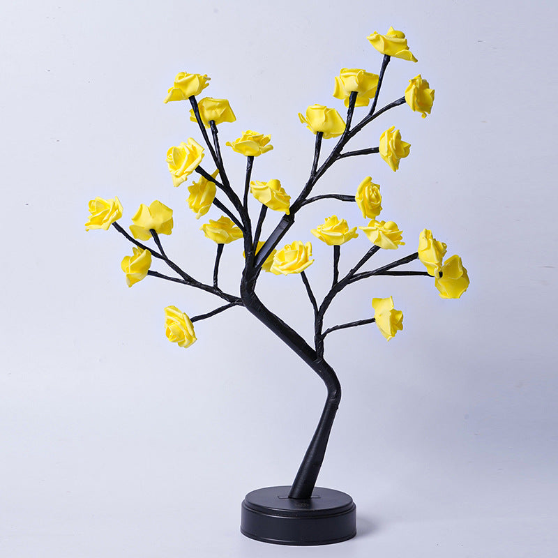 LED Rose Flower Tree Lamp – USB Fairy Light Bonsai Night Light with Adjustable Branches, Romantic Table Lamp for Bedroom, Wedding & Home Decor
