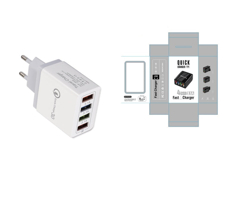 4-Port USB Wall Charger Quick Charge 3.0 – Fast Charging Multi Device Power Adapter for Phone, Tablet & Travel Use