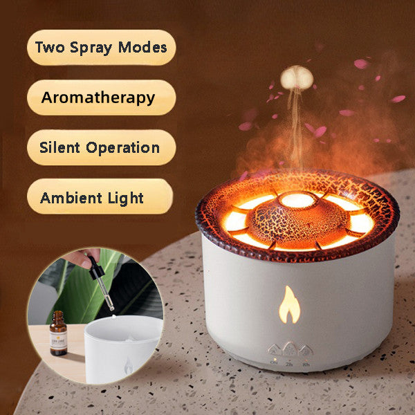 Ultrasonic Volcano Flame Humidifier Diffuser with Jellyfish Mist & LED Night Light – Essential Oil Aromatherapy Air Humidifier for Home Bedroom Decor