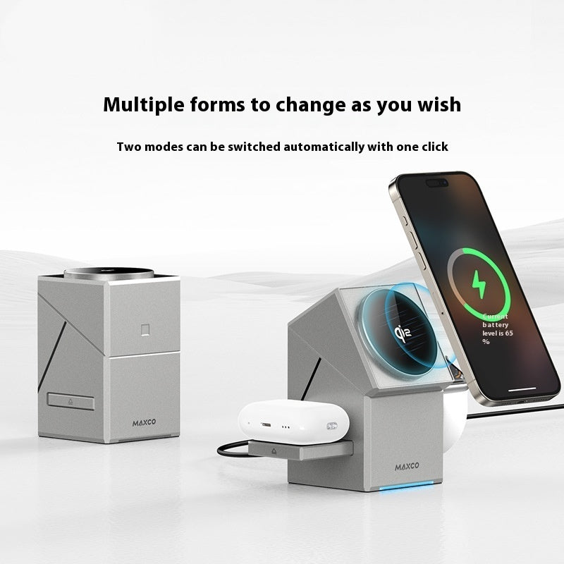 Qi2 Magnetic Rotating Wireless Charger – 3-Device Fast Charging Dock for Smartphone, Earbuds & Watch