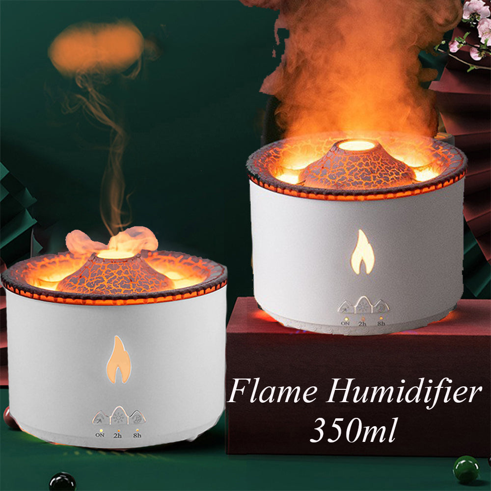 Ultrasonic Volcano Flame Humidifier Diffuser with Jellyfish Mist & LED Night Light – Essential Oil Aromatherapy Air Humidifier for Home Bedroom Decor