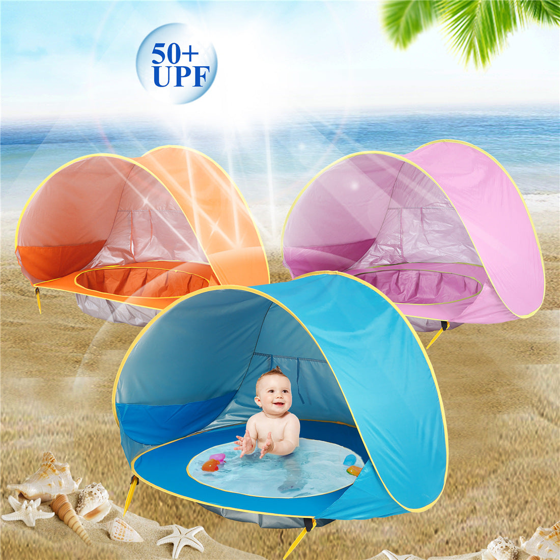 Portable Baby Beach Tent with UV Protection & Mini Splash Pool for Toddlers