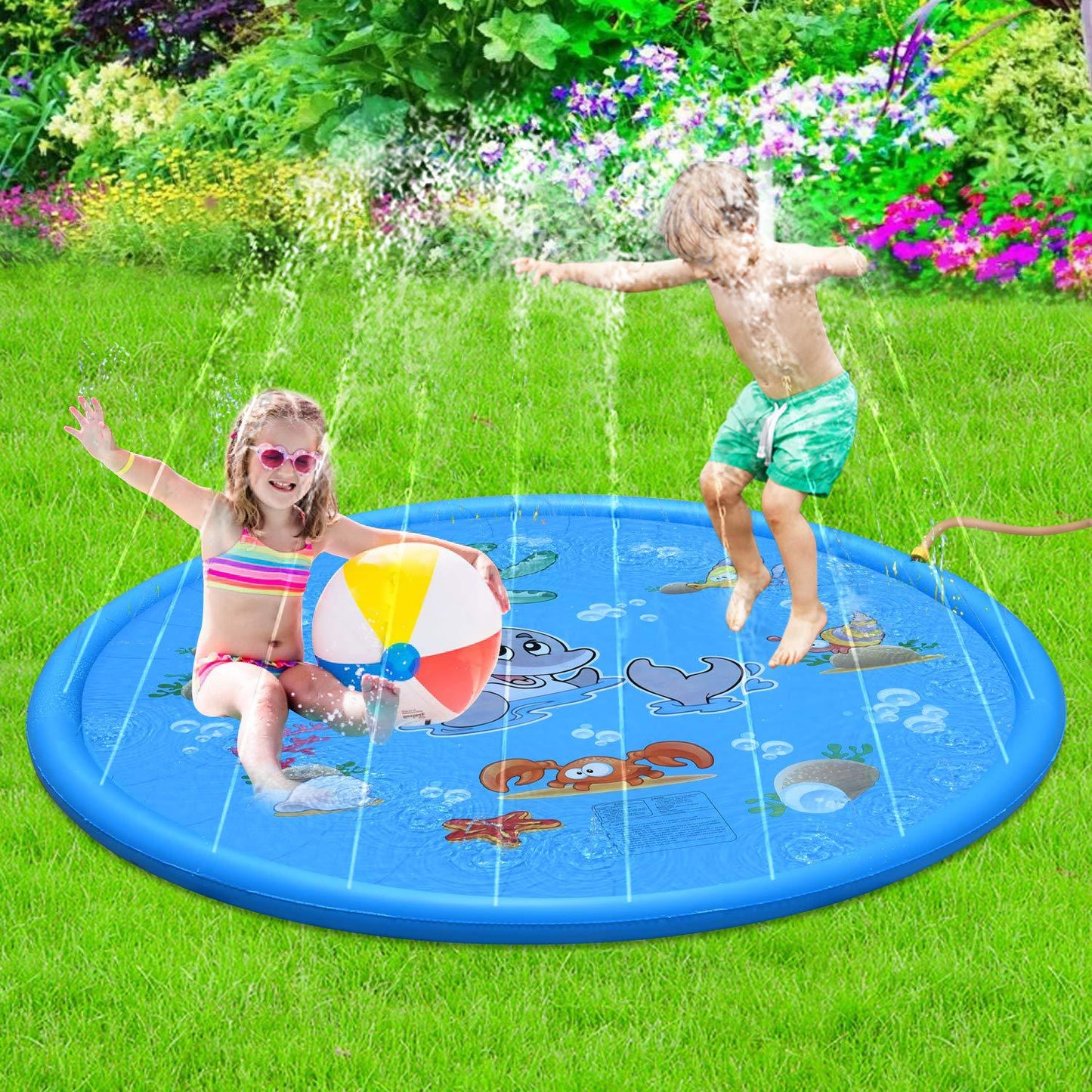 Kids Splash Pad Sprinkler Mat for Outdoor Water Play & Summer Backyard Fun