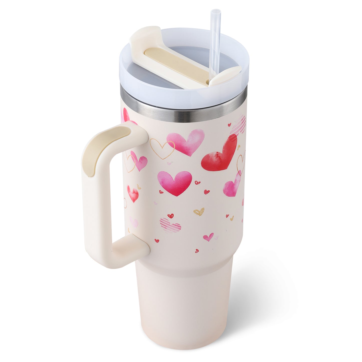 40 oz Insulated Stainless Tumbler With Handle and Straw