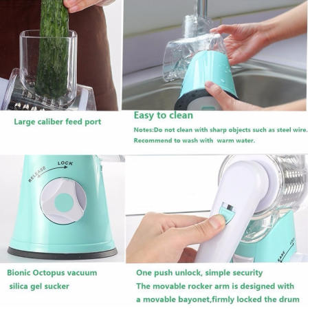 Hand Drum Rotary Grater – Manual Vegetable & Cheese Slicer with Safe Crank Design