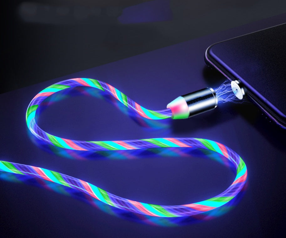 Magnetic LED Flowing Light Charging Cable – Fast Charge Streamer Cable for iPhone, Android & Type-C Devices