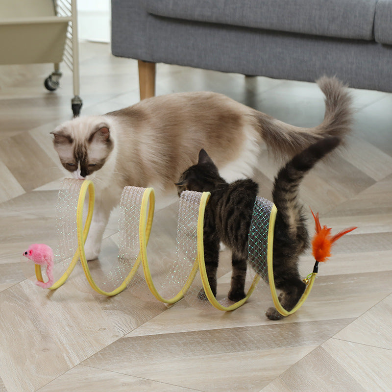 Foldable Cat Play Tunnel – Interactive Tunnel & Sisal Ball Toy Set