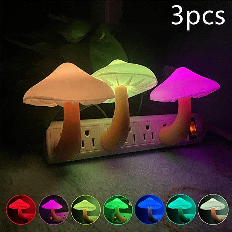 LED Mushroom Night Light with Smart Sensor – Plug-In Dusk to Dawn Wall Lamp Warm White Bedroom Ambient Lighting Decor
