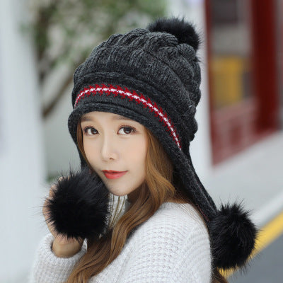 Knit Fleece-Feel Beanie with Ear Flaps & Pompom – Warm Winter Hat