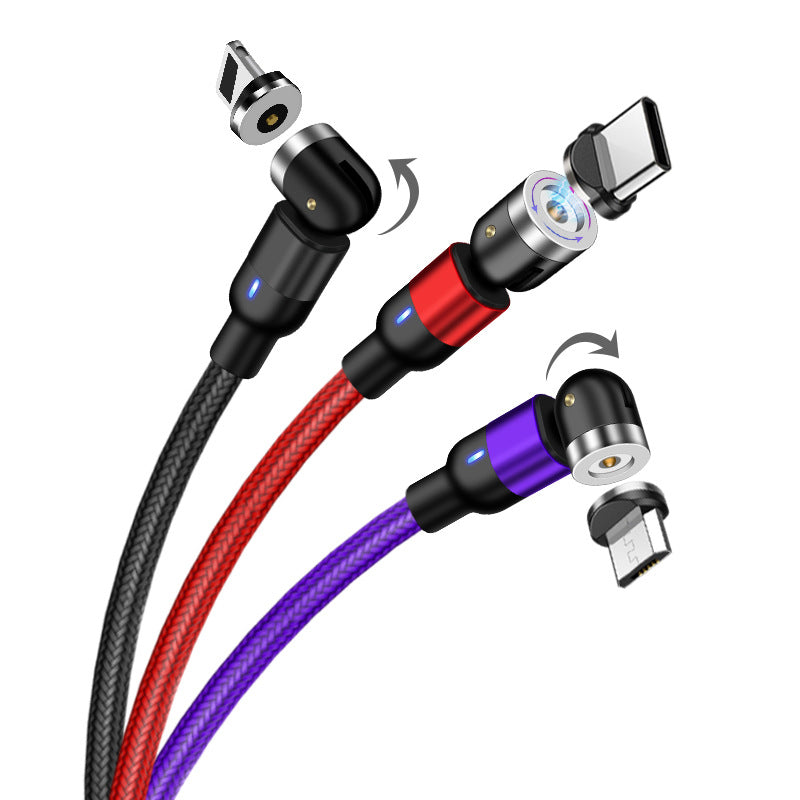 540° Rotating Magnetic Charging Cable – 3-in-1 Fast Charge Phone Cable for iPhone, Android & Type-C Devices