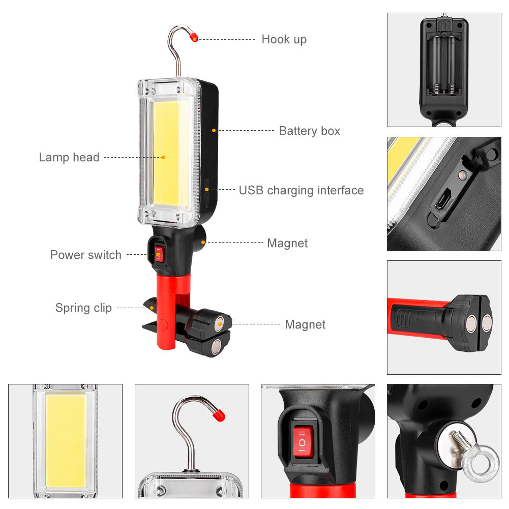 High-Power Multifunctional LED Lighting Lamp with Magnet Hook – Portable Outdoor Work & Camping Light