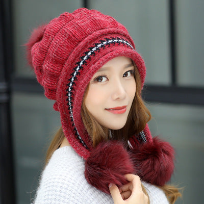 Knit Fleece-Feel Beanie with Ear Flaps & Pompom – Warm Winter Hat