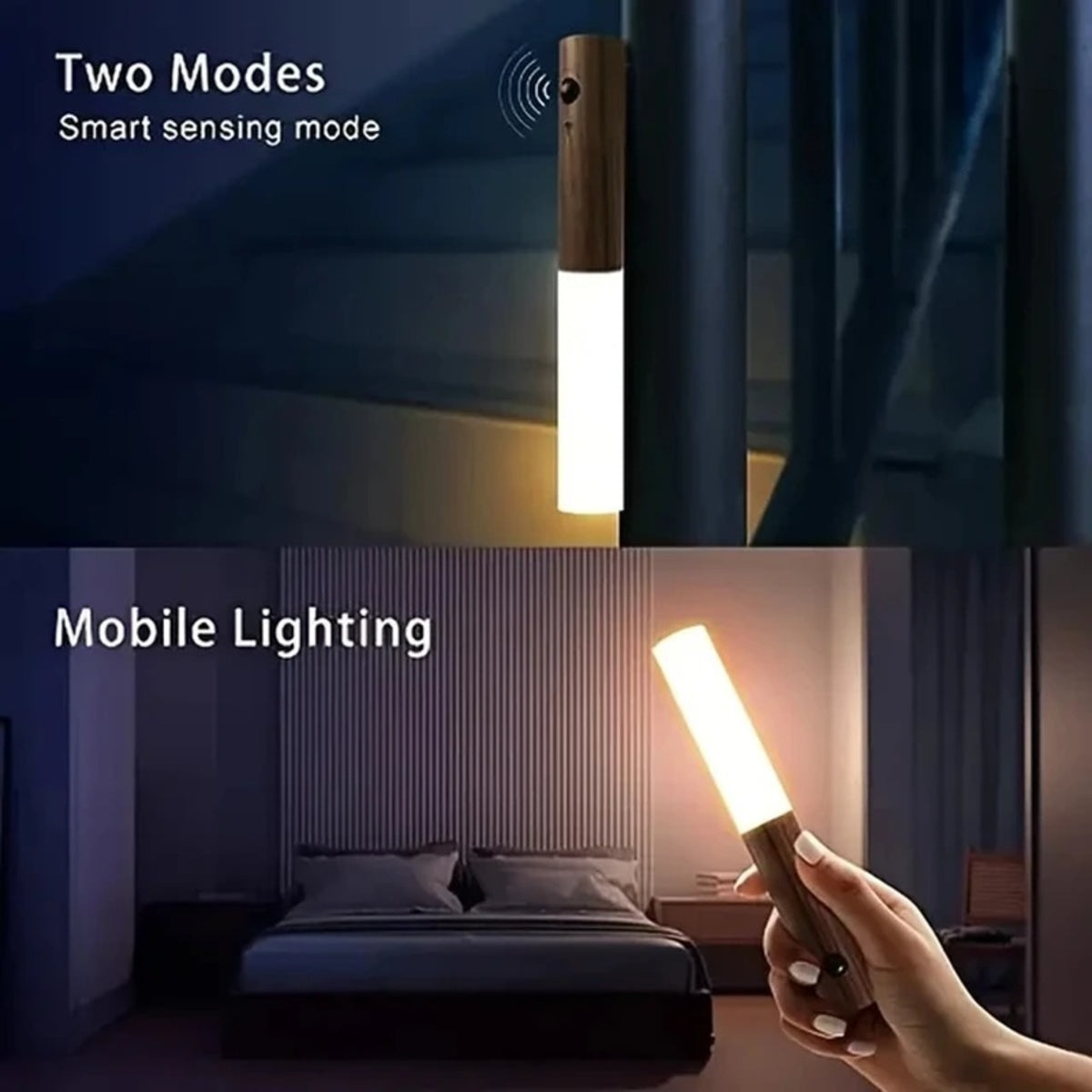 Magnetic Rechargeable Wooden Night Light - Motion Sensor Activated