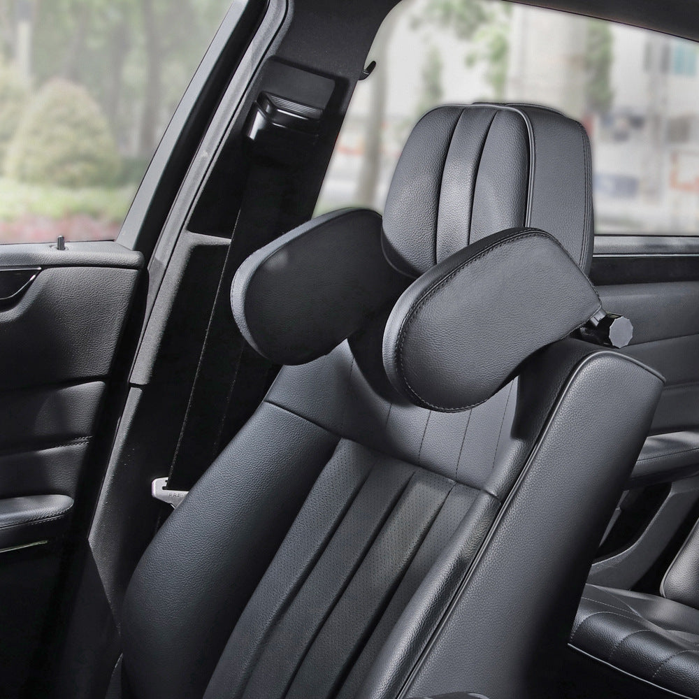Adjustable Car Headrest Pillow with Side Support – Ergonomic Leather Memory Foam Neck Cushion for Travel & Sleeping Comfort