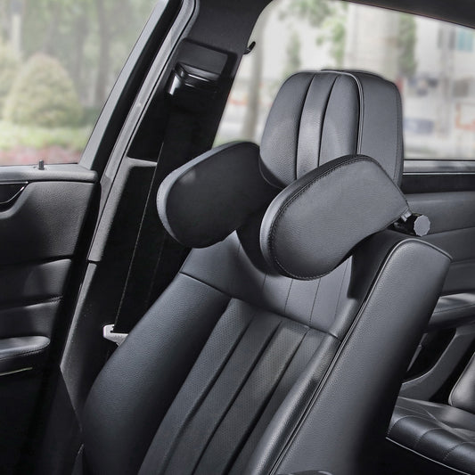 Adjustable Car Headrest Pillow with Side Support – Ergonomic Leather Memory Foam Neck Cushion for Travel & Sleeping Comfort