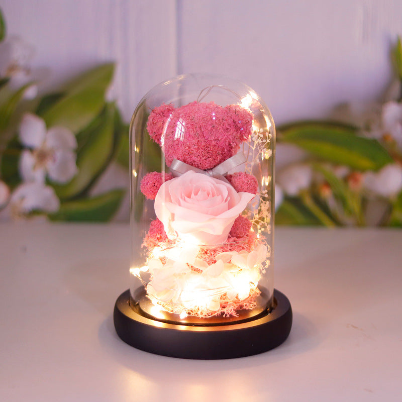 Eternal Rose & LED Light Teddy Bear Gift Box – Romantic Home Decor Present