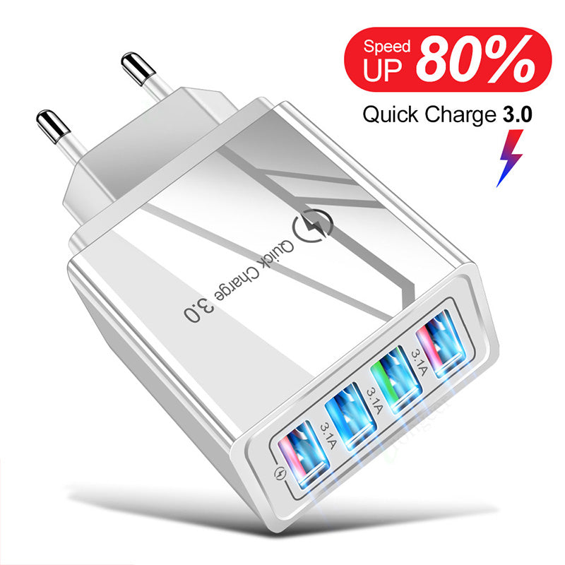 4-Port USB Wall Charger Quick Charge 3.0 – Fast Charging Multi Device Power Adapter for Phone, Tablet & Travel Use