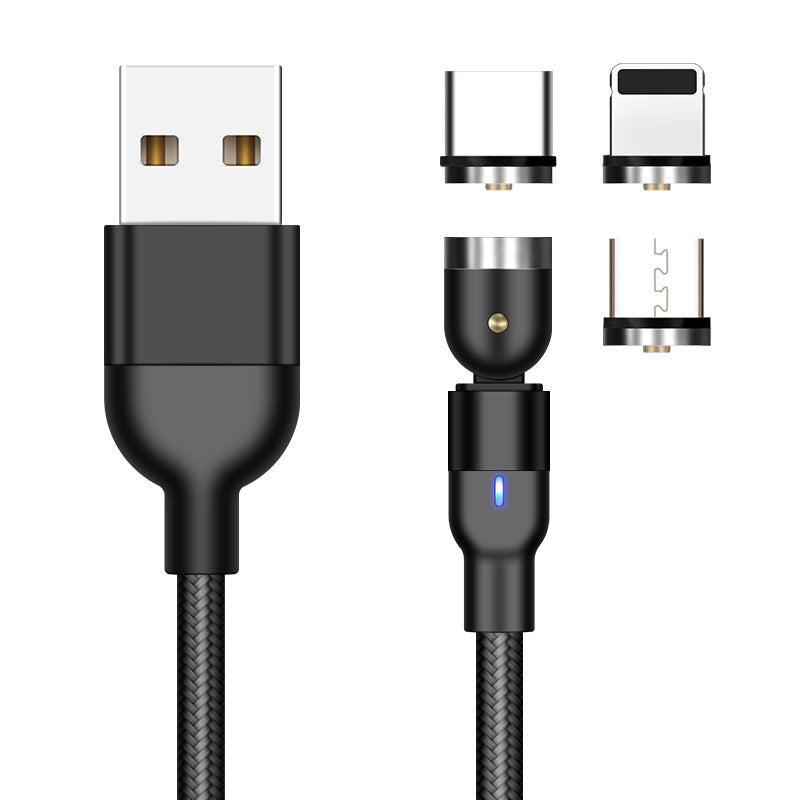 540° Rotating Magnetic Charging Cable – 3-in-1 Fast Charge Phone Cable for iPhone, Android & Type-C Devices