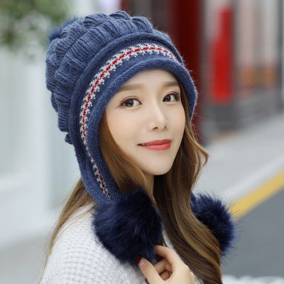 Knit Fleece-Feel Beanie with Ear Flaps & Pompom – Warm Winter Hat