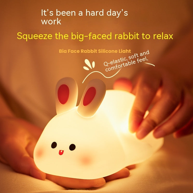 Cute Rabbit LED Night Light – Touch Sensor Silicone Bunny Lamp, USB Rechargeable Kids Bedside Lamp, Soft Dimmable Cartoon Night Light for Bedroom Decor