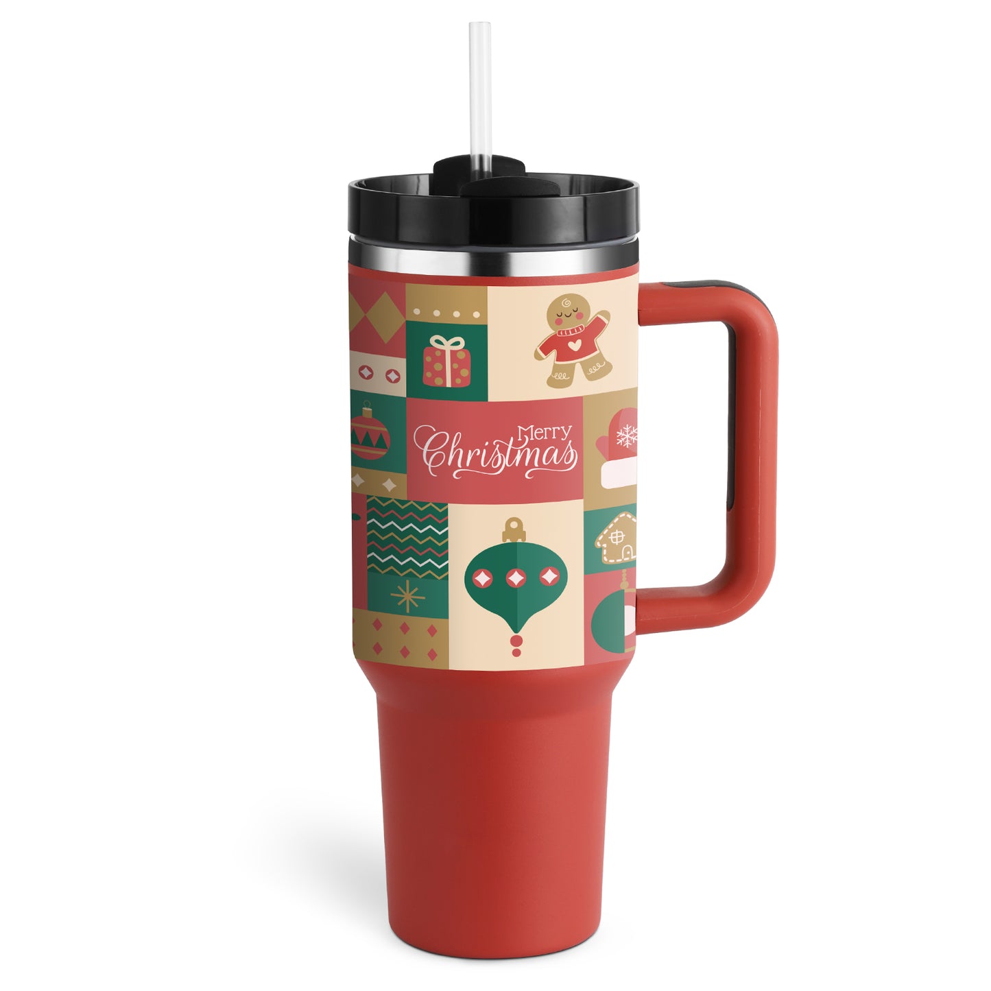 40 oz Insulated Stainless Tumbler With Handle and Straw