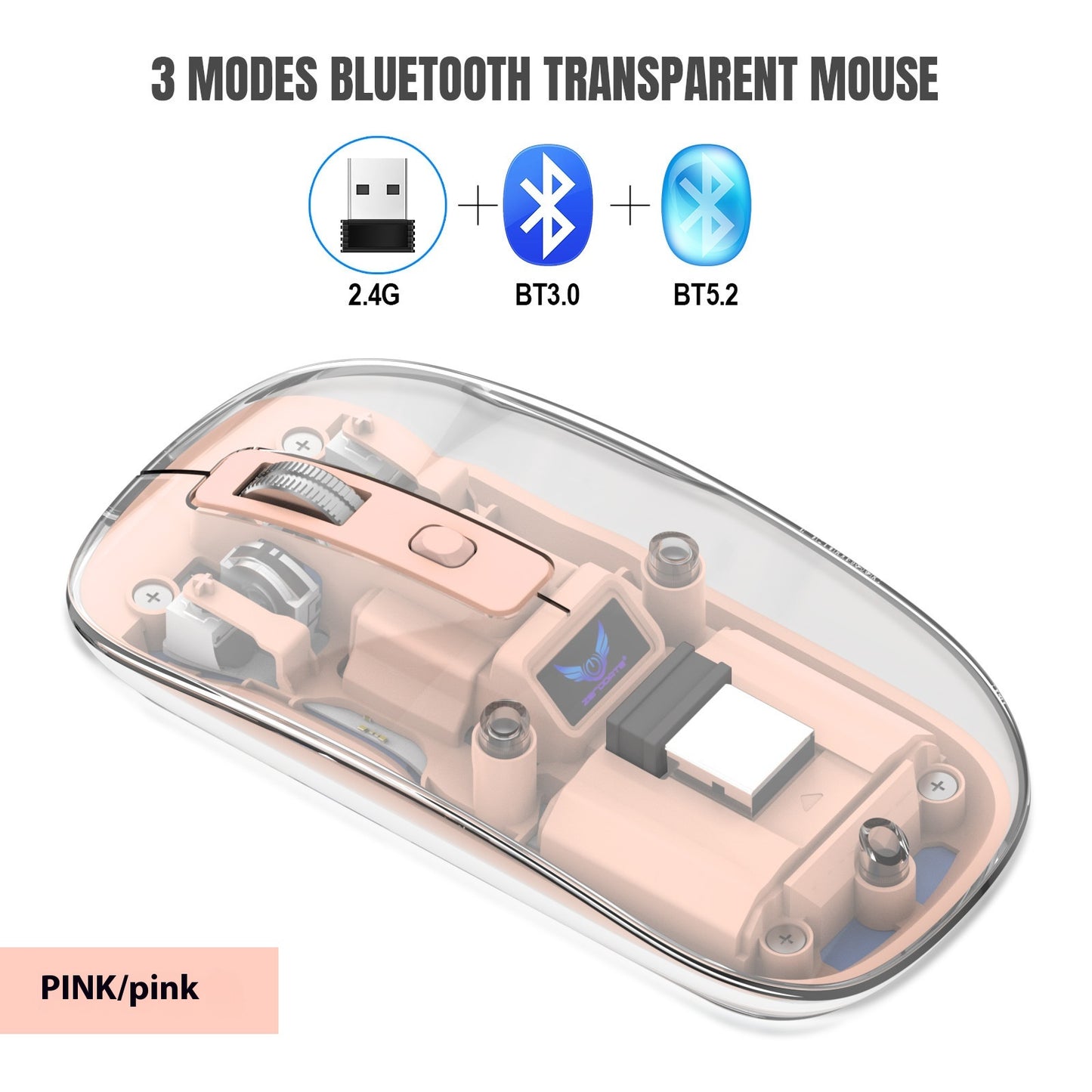 Transparent RGB Wireless Gaming Mouse – Triple Mode Bluetooth Magnetic Gaming Mouse for PC & Laptop