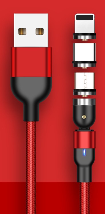 540° Rotating Magnetic Charging Cable – 3-in-1 Fast Charge Phone Cable for iPhone, Android & Type-C Devices