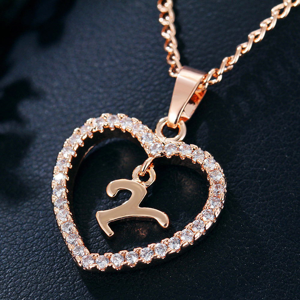 Alphabet Heart Zircon Pendant Necklace – Stainless Steel & Alloy Chain Jewelry