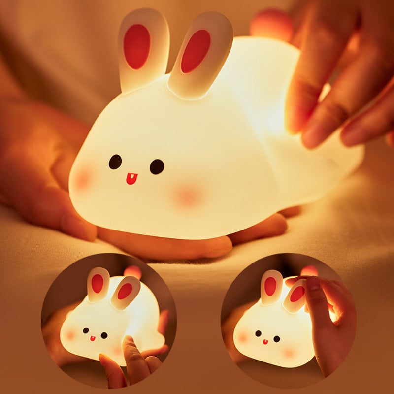 Cute Rabbit LED Night Light – Touch Sensor Silicone Bunny Lamp, USB Rechargeable Kids Bedside Lamp, Soft Dimmable Cartoon Night Light for Bedroom Decor
