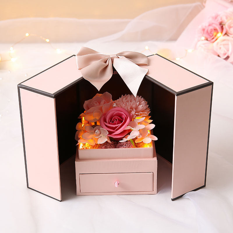 Double Door Rose Gift Box with Eternal Soap Flower – Decorative Jewelry & Keepsake Box