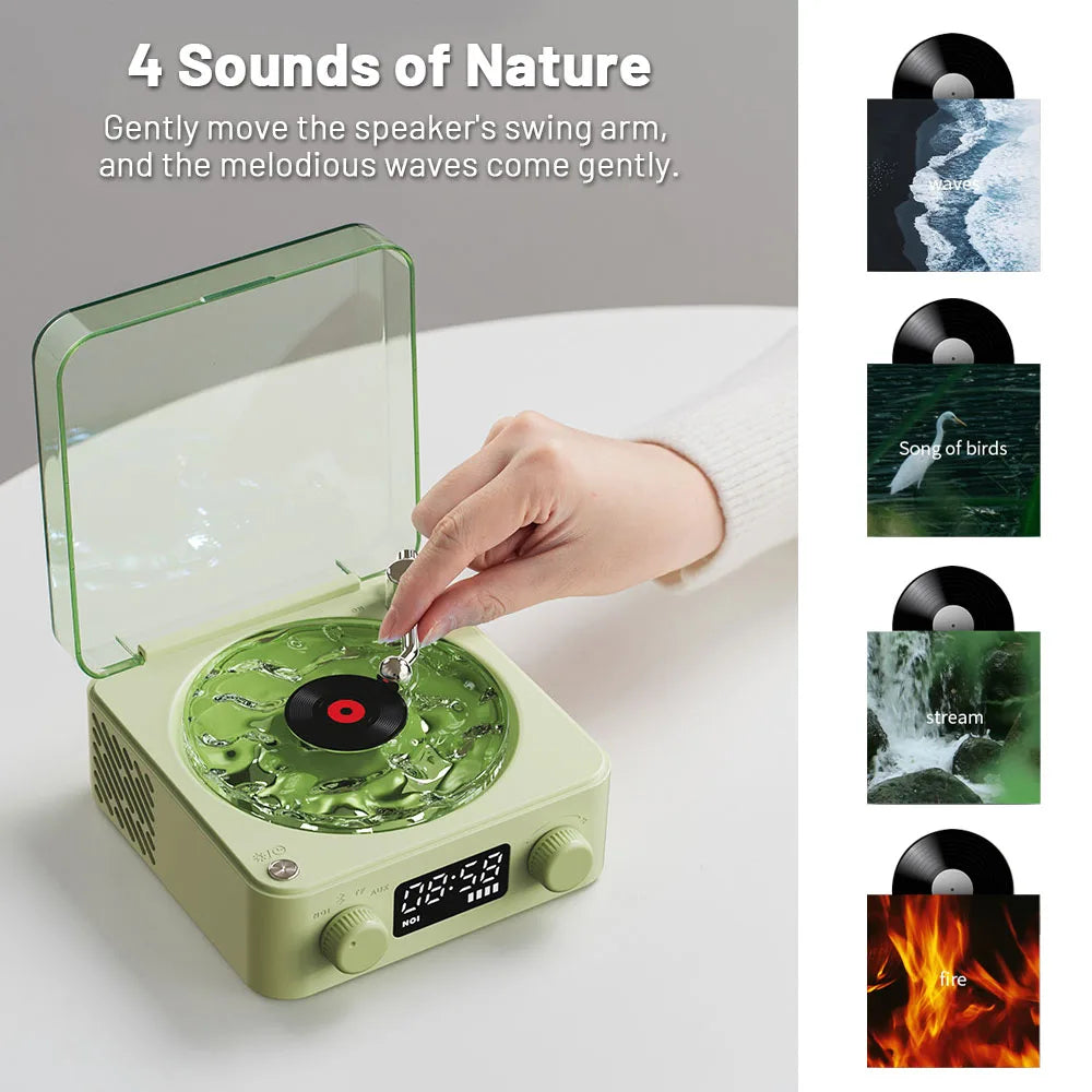 Retro Bluetooth Turntable Speaker – RGB Light Bluetooth 5.0 Stereo with White Noise