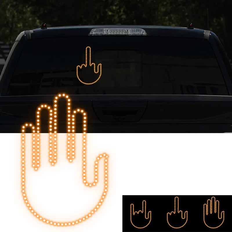 LED Middle Finger Car Gesture Light with Remote – Funny Illuminated Hand Signal for Rear Window & Car Decor