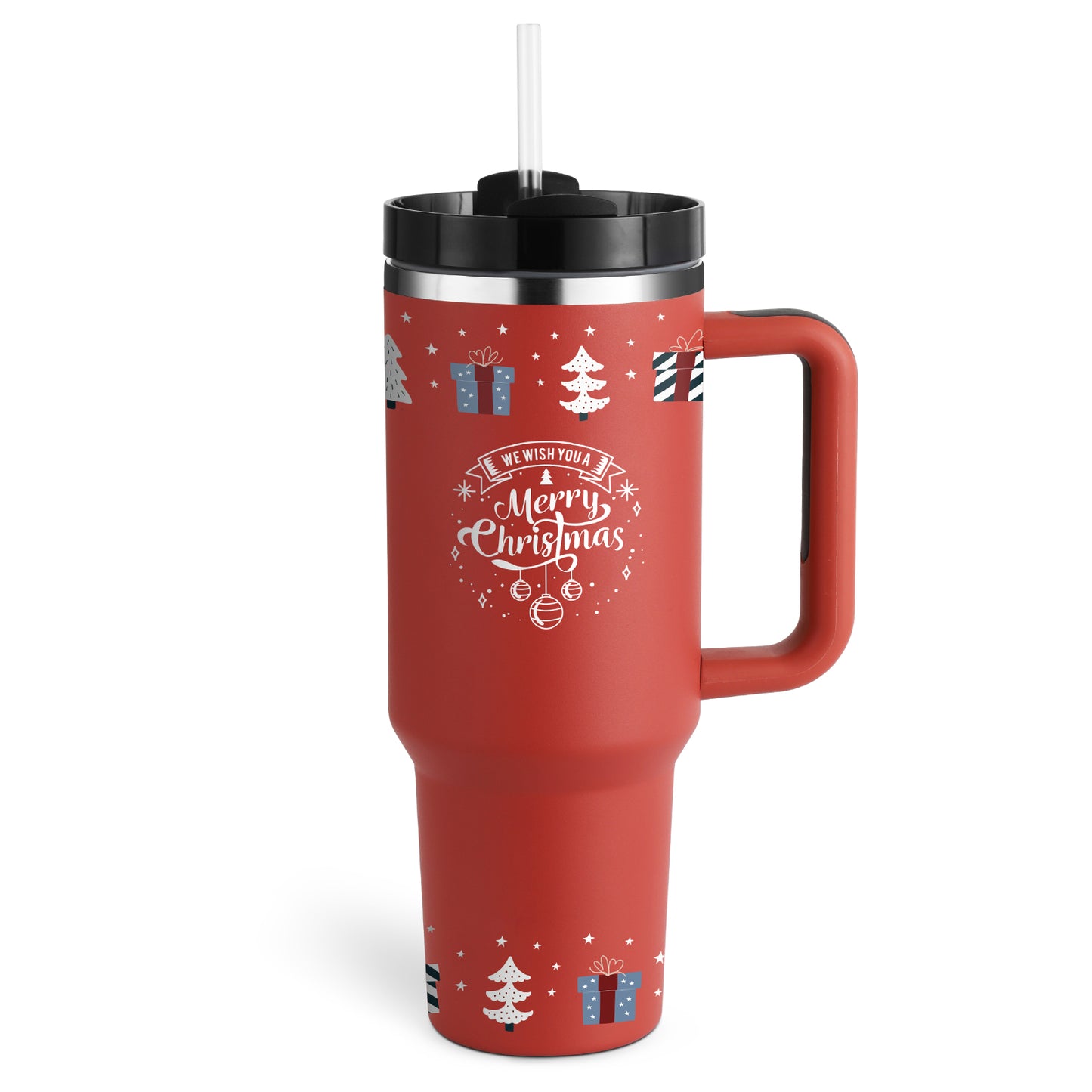 40 oz Insulated Stainless Tumbler With Handle and Straw