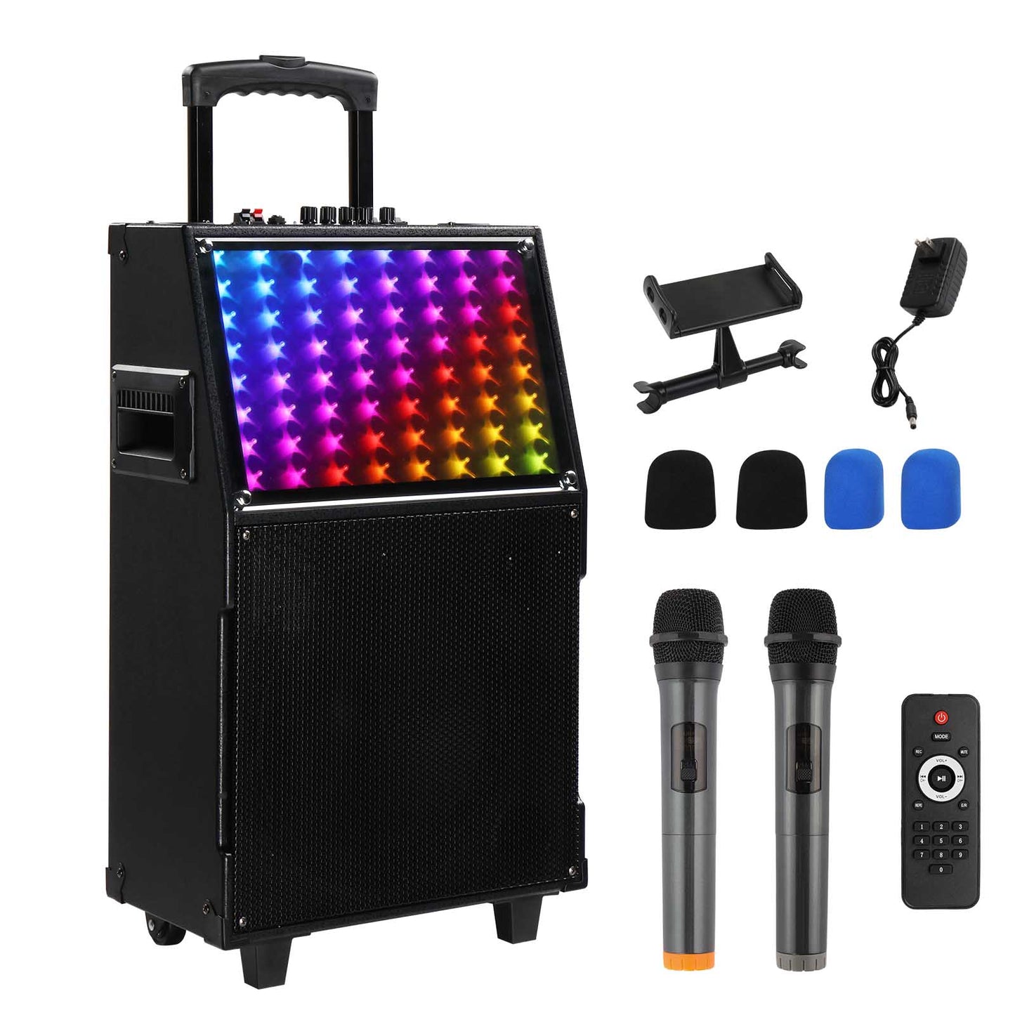 12in 60W LED Spectrum Bluetooth Rod Speaker – Portable Party Sound with Remote & Mics