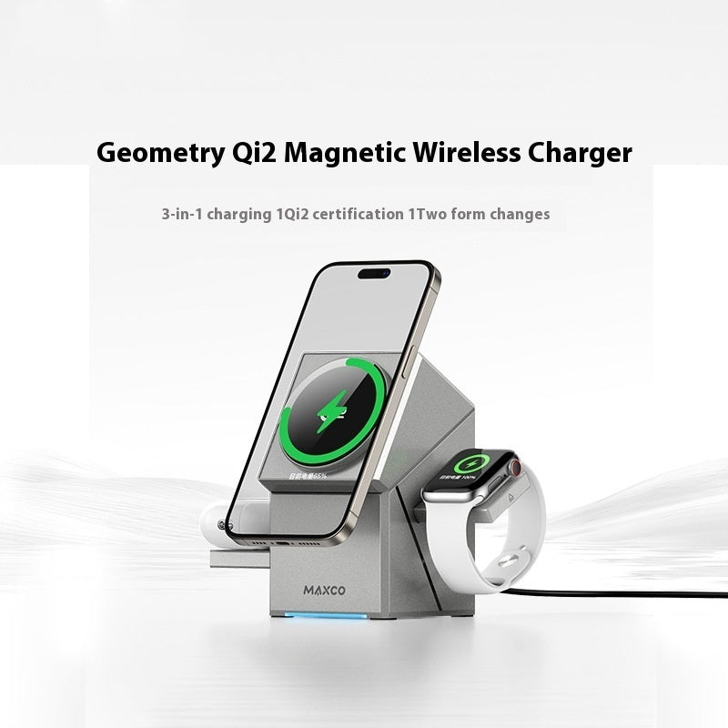 Qi2 Magnetic Rotating Wireless Charger – 3-Device Fast Charging Dock for Smartphone, Earbuds & Watch