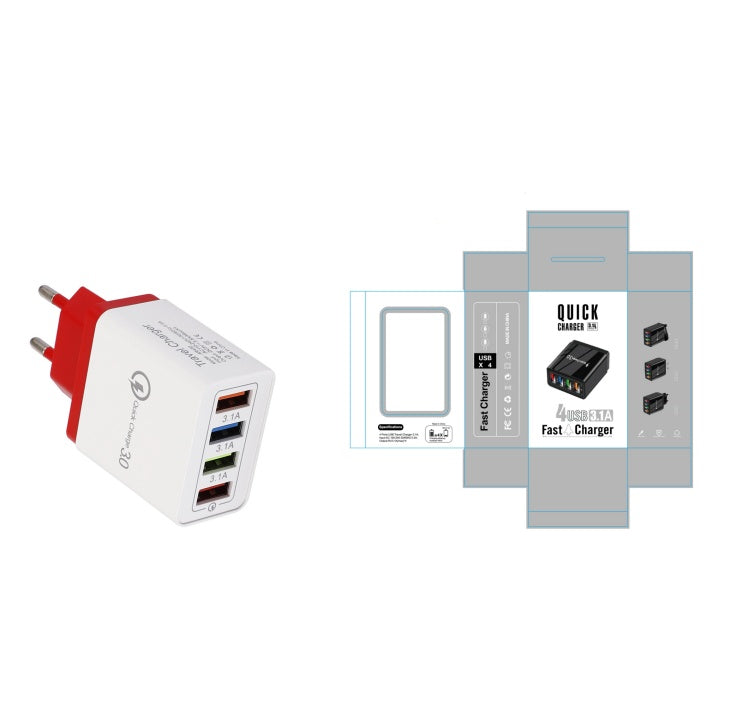 4-Port USB Wall Charger Quick Charge 3.0 – Fast Charging Multi Device Power Adapter for Phone, Tablet & Travel Use