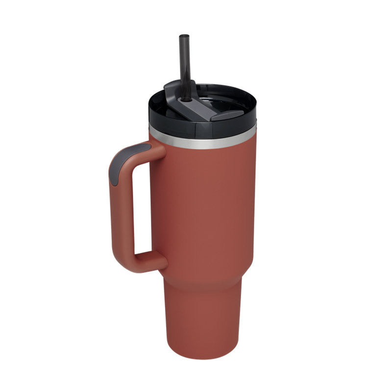 40 oz Insulated Stainless Tumbler With Handle and Straw