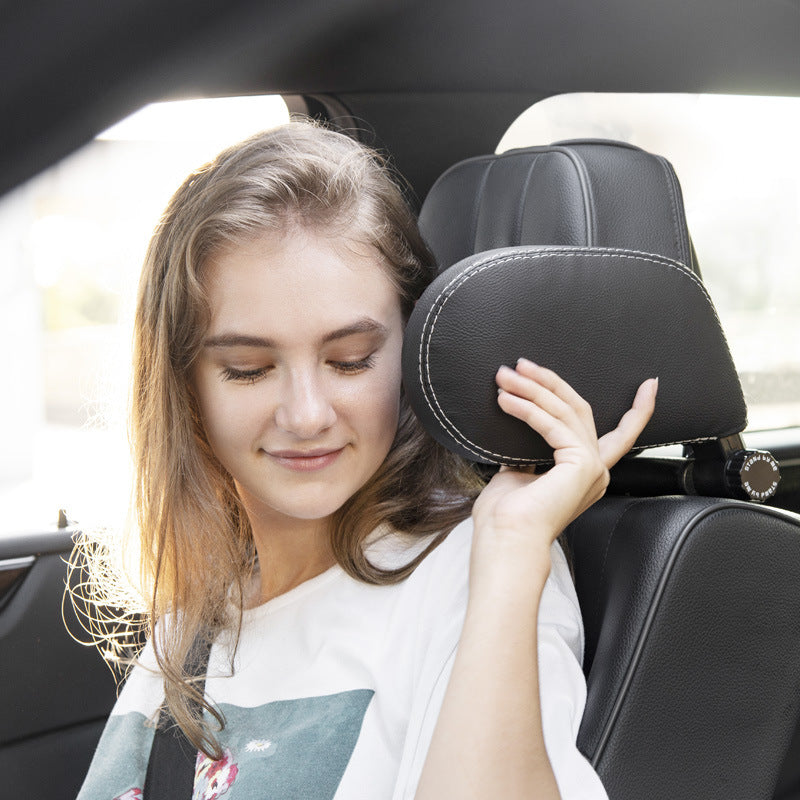 Adjustable Car Headrest Pillow with Side Support – Ergonomic Leather Memory Foam Neck Cushion for Travel & Sleeping Comfort