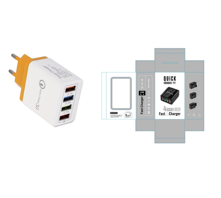 4-Port USB Wall Charger Quick Charge 3.0 – Fast Charging Multi Device Power Adapter for Phone, Tablet & Travel Use