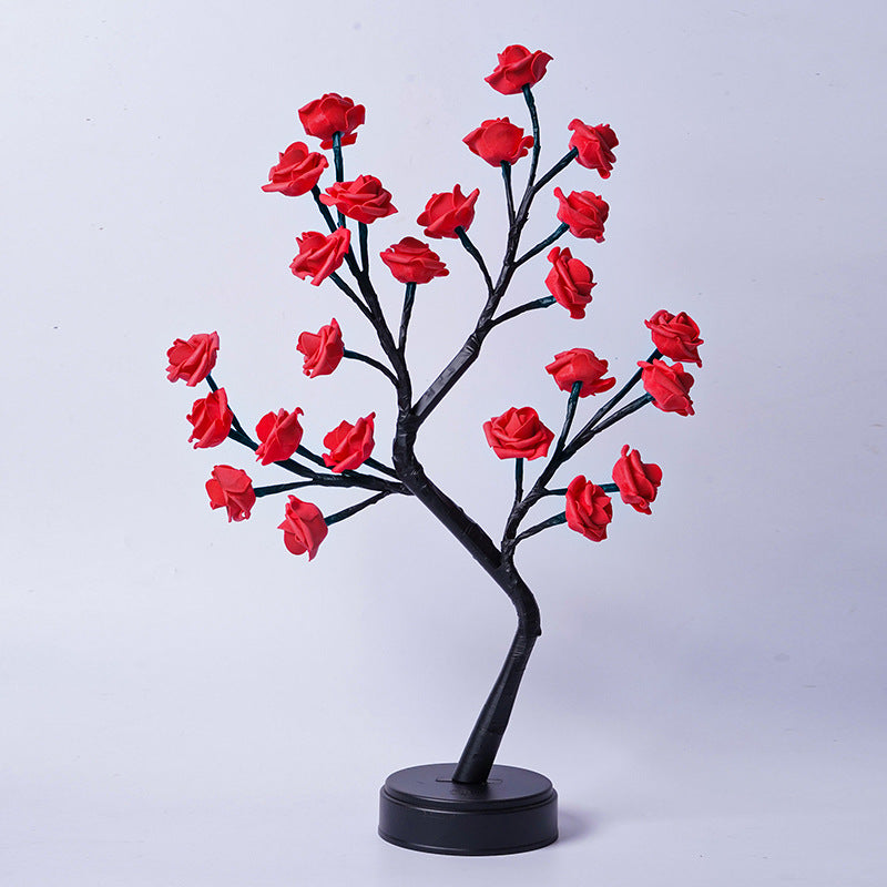 LED Rose Flower Tree Lamp – USB Fairy Light Bonsai Night Light with Adjustable Branches, Romantic Table Lamp for Bedroom, Wedding & Home Decor