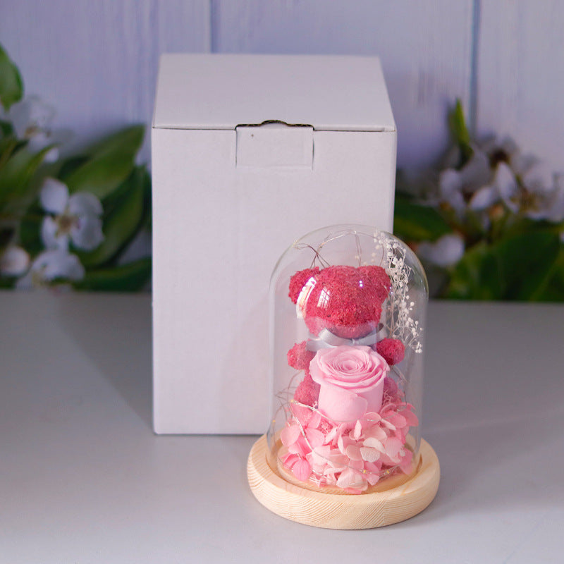 Eternal Rose & LED Light Teddy Bear Gift Box – Romantic Home Decor Present