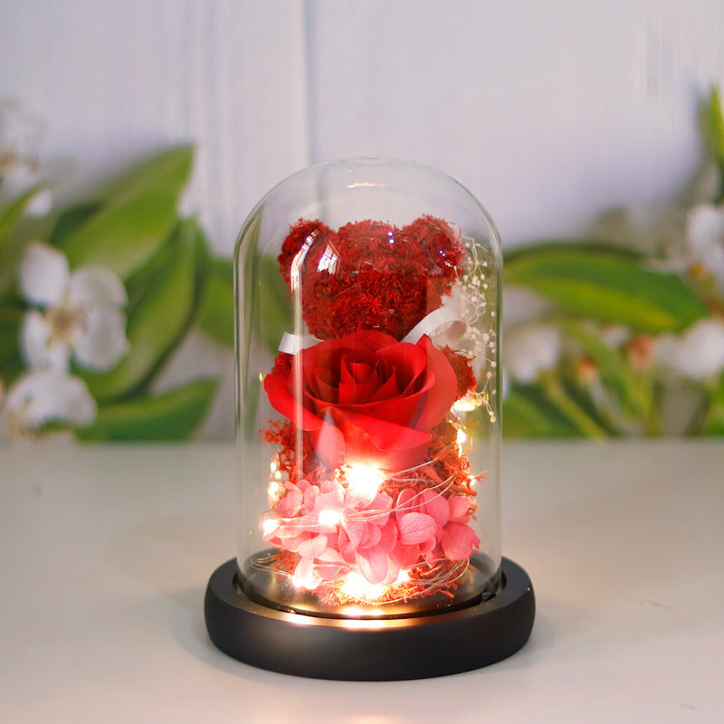 Eternal Rose & LED Light Teddy Bear Gift Box – Romantic Home Decor Present