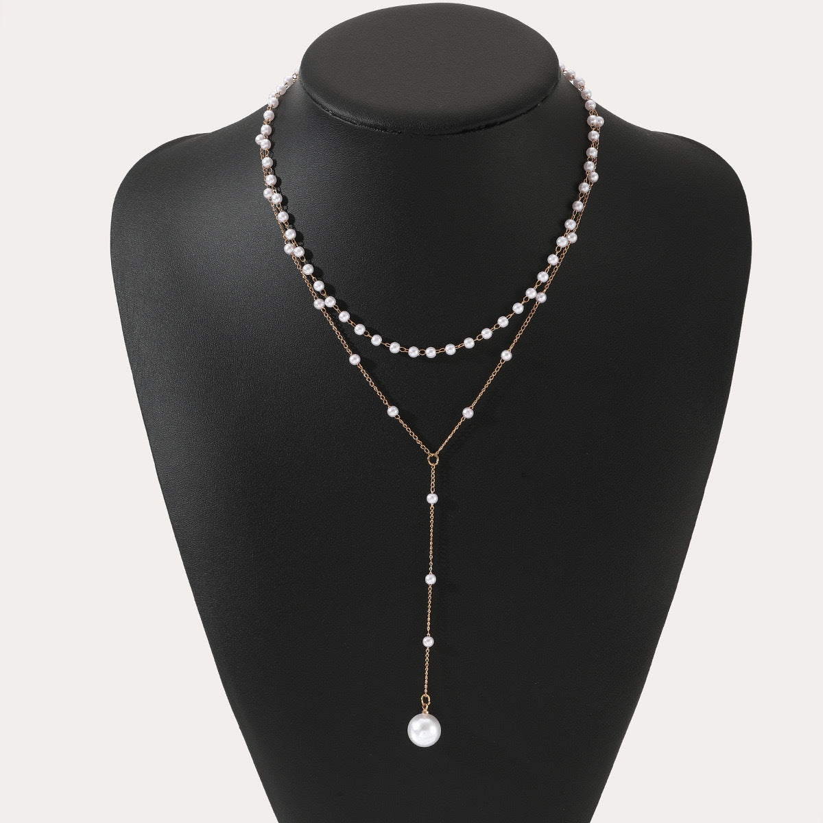 Double Layer Twin Pearl Necklace – Alloy Chain Statement Jewelry