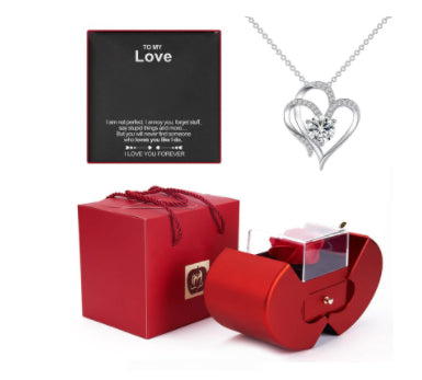 Apple-Shaped Eternal Rose & Necklace Gift Box – Heart Pendant with Soap Flower