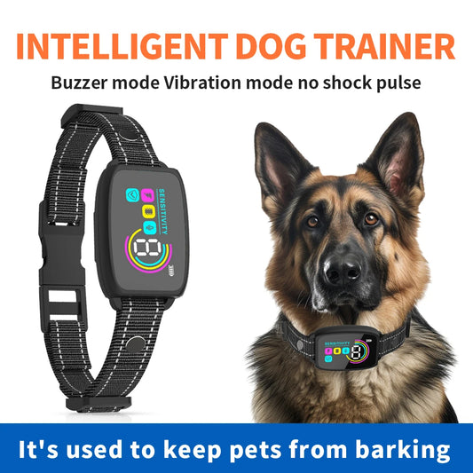 Smart Automatic Anti Barking Dog Collar – Rechargeable Waterproof Bark Control Trainer with HD Display
