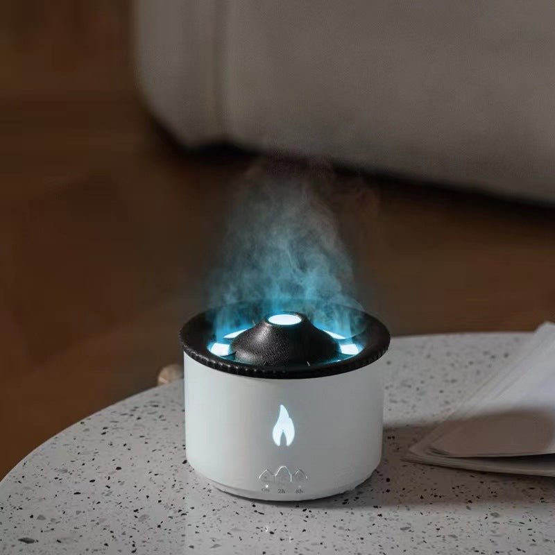 Ultrasonic Volcano Flame Humidifier Diffuser with Jellyfish Mist & LED Night Light – Essential Oil Aromatherapy Air Humidifier for Home Bedroom Decor