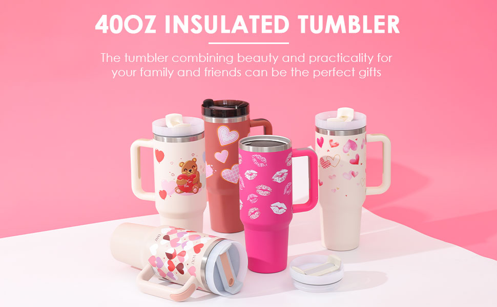40 oz Insulated Stainless Tumbler With Handle and Straw