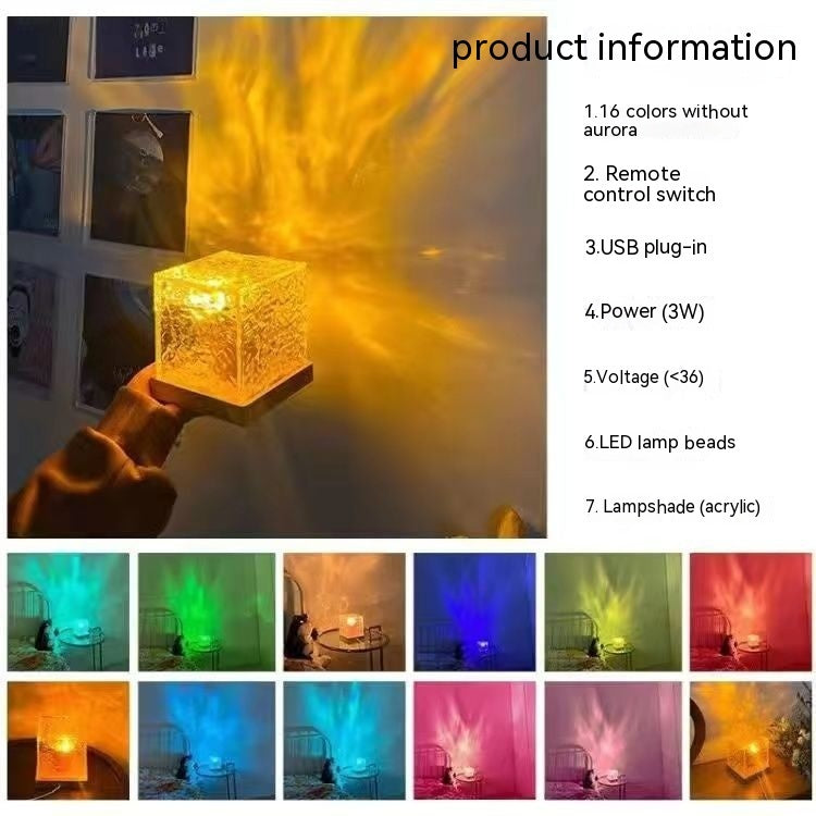 16-Color Water Ripple RGB Projection Lamp – Rotating Crystal Ambient Desk Light with Remote Control